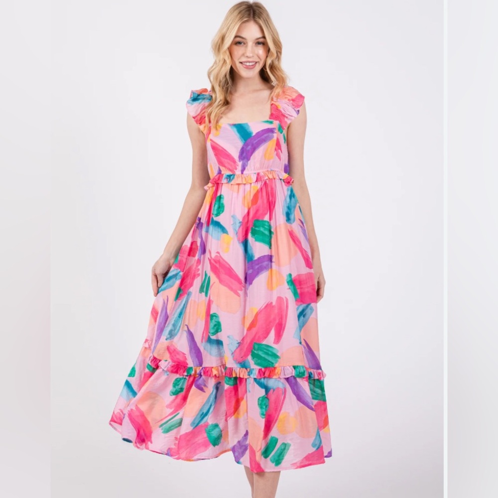 Blu Pepper Women’s Dress Watercolor Sleeveless Midi Spring Easter Summer